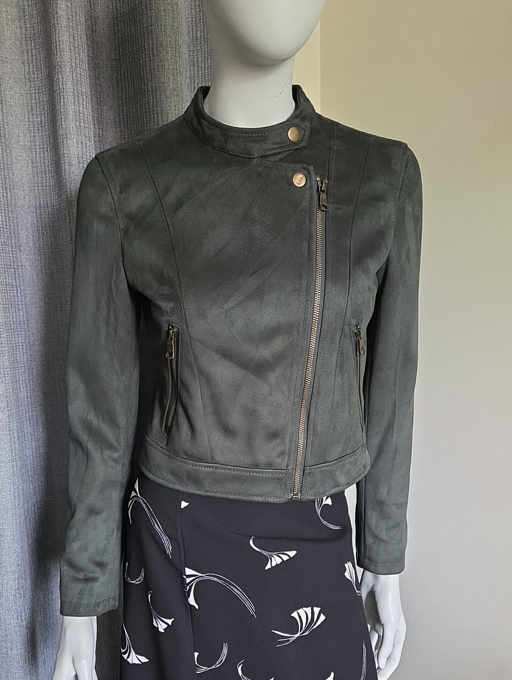 NWT Banana Republic Banded Collar Vegan Suede Moto Jacket In Dark Olive Green